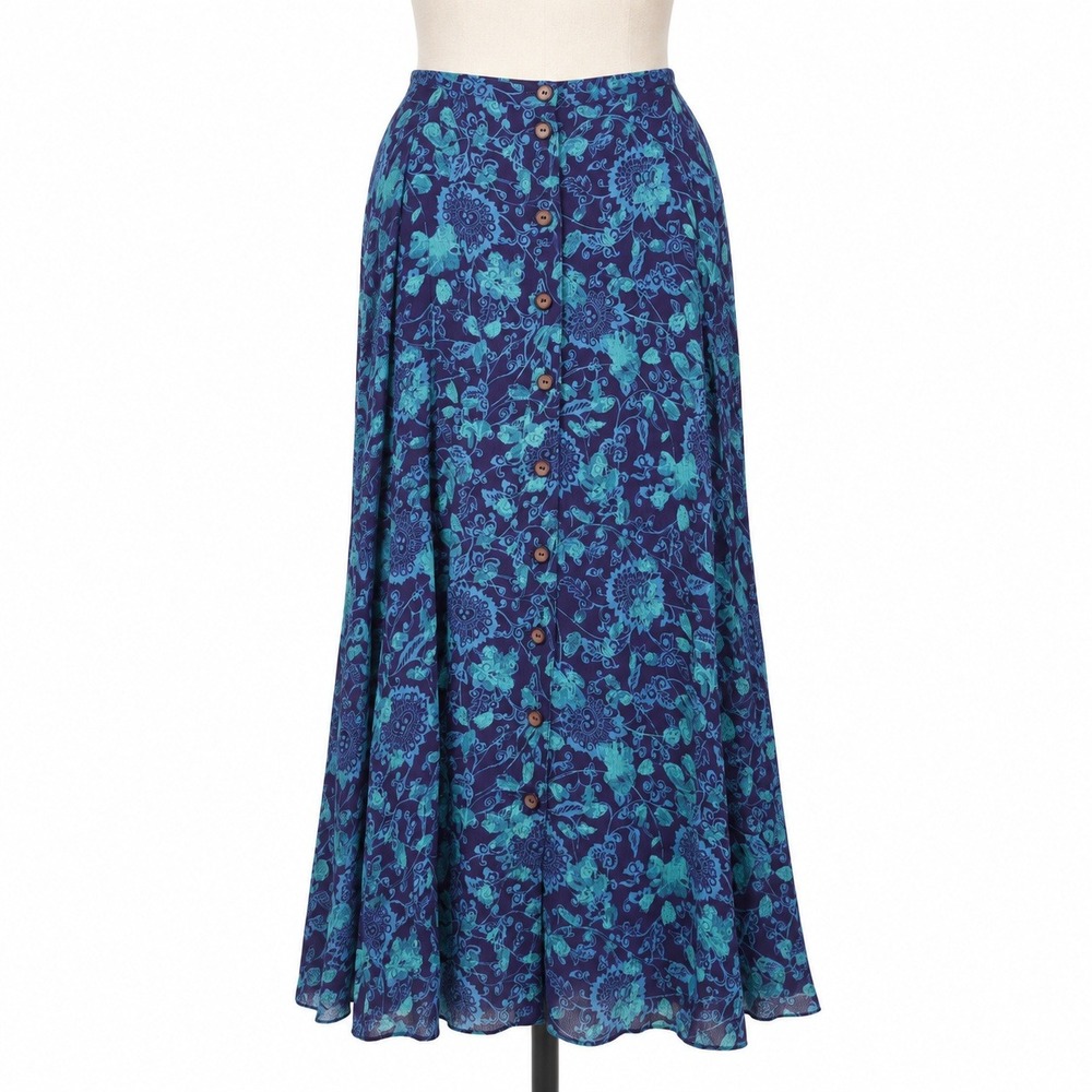 Norton McNaughton Maxi Skirt Womens L Blue Teal New Floral Button Front 90s Boho